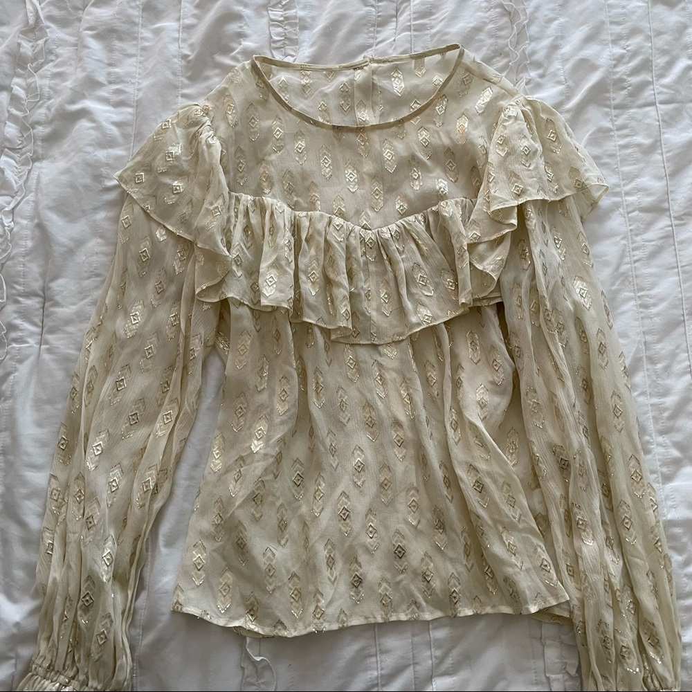 Loveshackfancy ruffle erin top with gold accents, never worn but missing tags